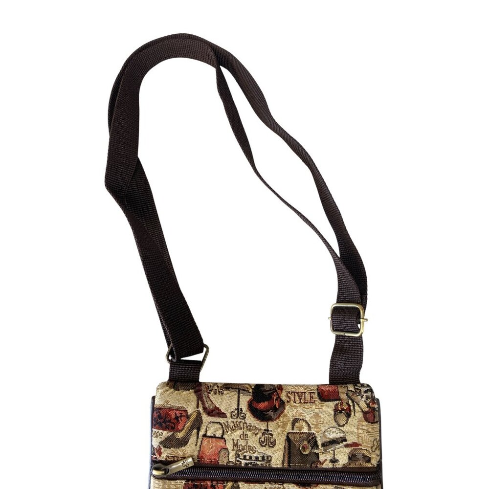 Vintage-Inspired Womens Crossbody Bag With Fashion Print Multiple Zipper Pockets - Picture 6 of 9